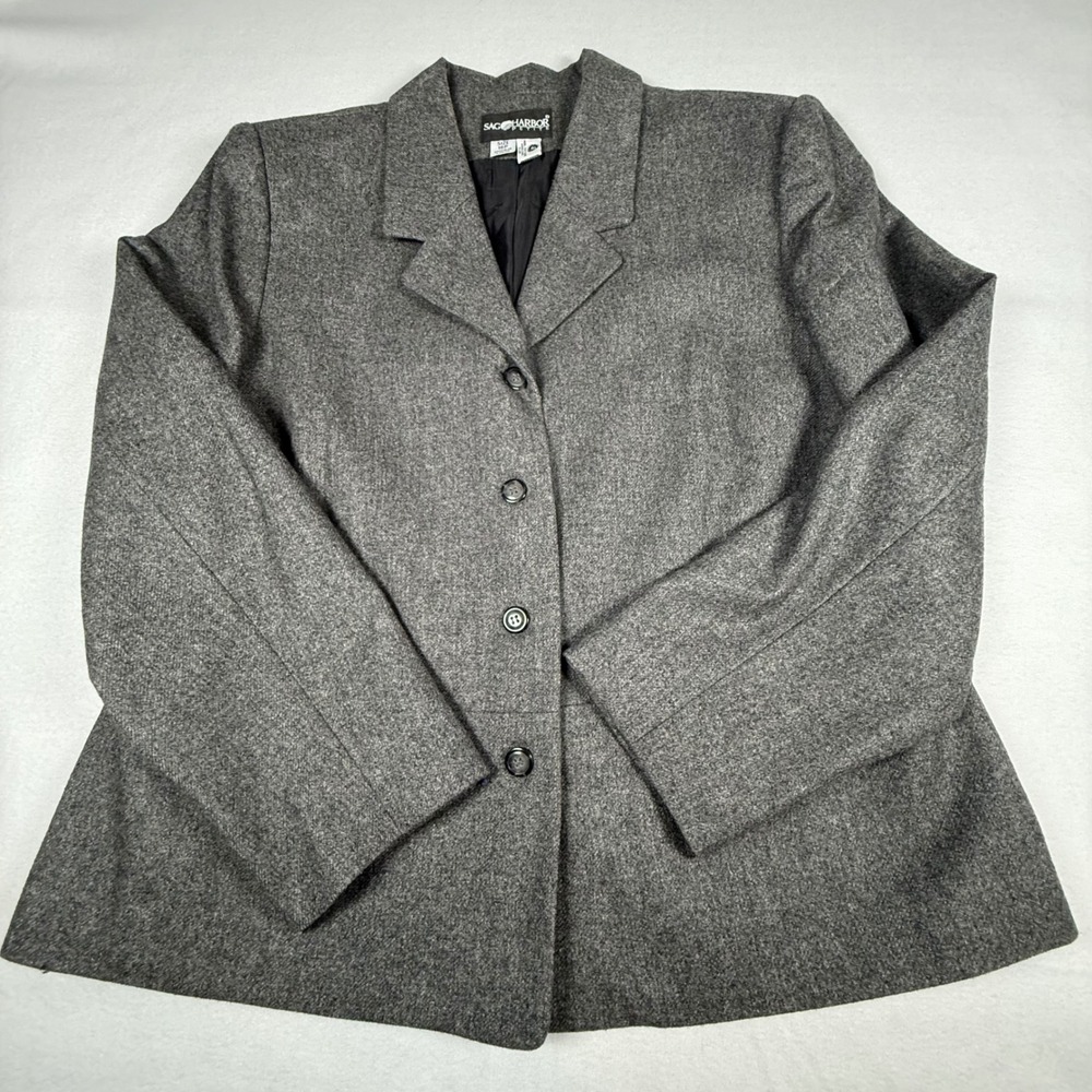 Sag Harbor Petite Blazer Gray‎ Wool Blend Career Jacket / Blazer Womens 16P